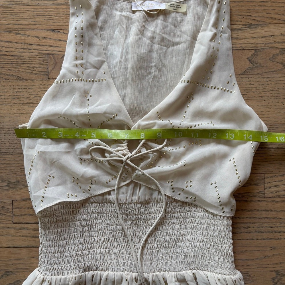 Ramy Brook Mason Dress XS Bone Studded Smocked Midi Boho A0219314 New - Picture 7 of 11